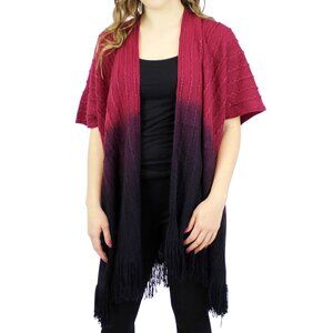 One Size Open Front Ombre Burgundy Black Soft Knitted Cardigan Short Sleeves NEW